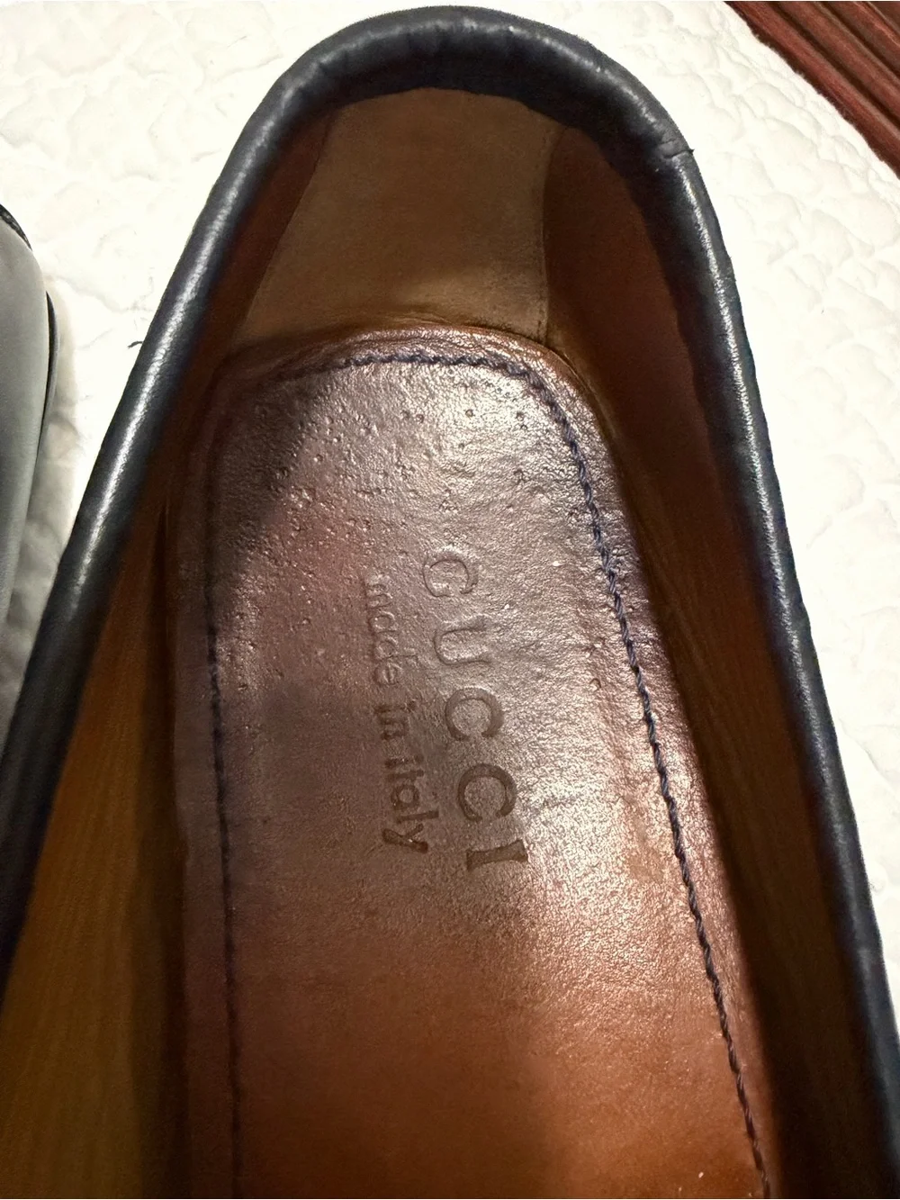 Gucci Black/ very dark navy Embossed GG Leather Penny Loafers
